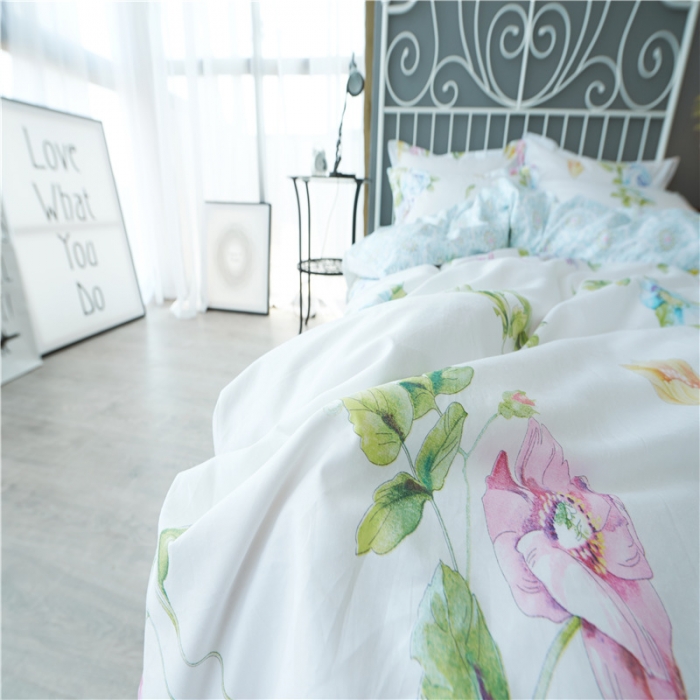 91家纺网 家纺一手货源 找家纺 棉眠 13372全棉四件套床单款甜美花季甜美花季