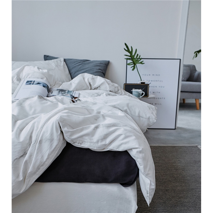 91家纺网 家纺一手货源 找家纺 棉眠 全棉极简风系列四件套床单款 大理石纹-灰