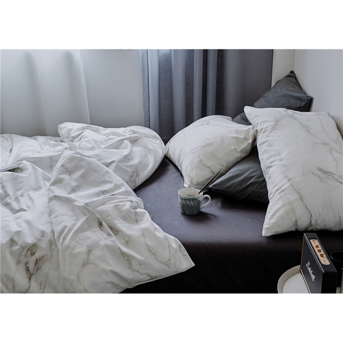 91家纺网 家纺一手货源 找家纺 棉眠 全棉极简风系列四件套床单款 大理石纹-灰