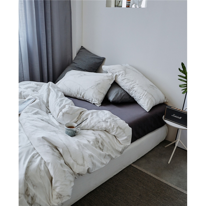 91家纺网 家纺一手货源 找家纺 棉眠 全棉极简风系列四件套床单款 大理石纹-灰