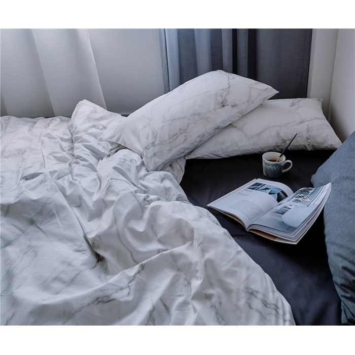 91家纺网 家纺一手货源 找家纺 棉眠 全棉极简风系列四件套床单款 大理石纹-灰