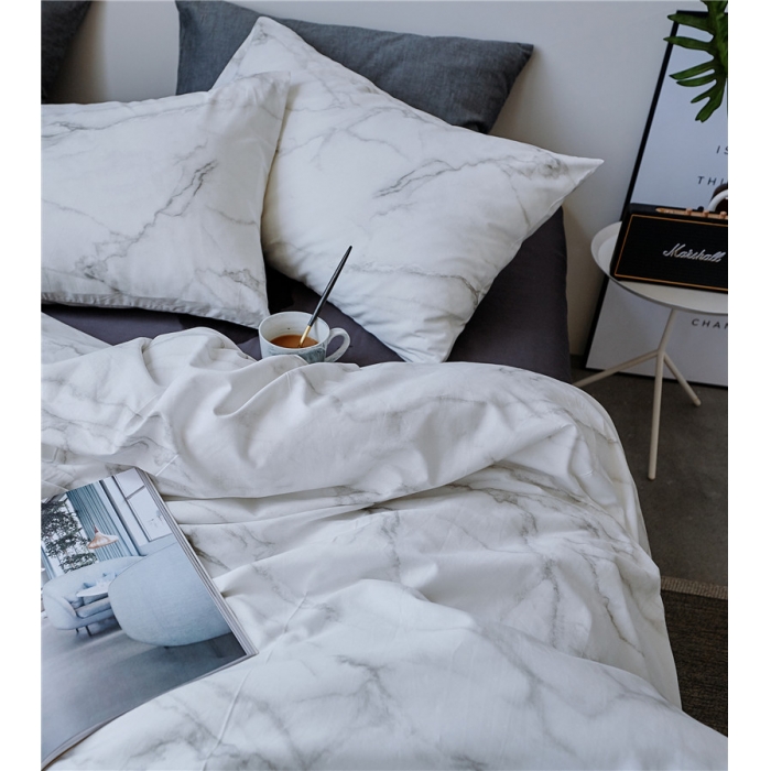 91家纺网 家纺一手货源 找家纺 棉眠 全棉极简风系列四件套床单款 大理石纹-灰