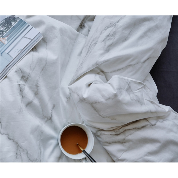 91家纺网 家纺一手货源 找家纺 棉眠 全棉极简风系列四件套床单款 大理石纹-灰