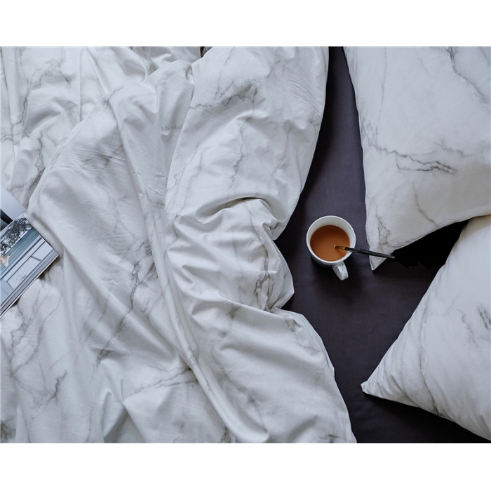 91家纺网 家纺一手货源 找家纺 棉眠 全棉极简风系列四件套床单款 大理石纹-灰
