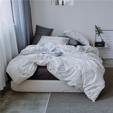 91家纺网 家纺一手货源 找家纺 棉眠 全棉极简风系列四件套床单款 大理石纹-灰