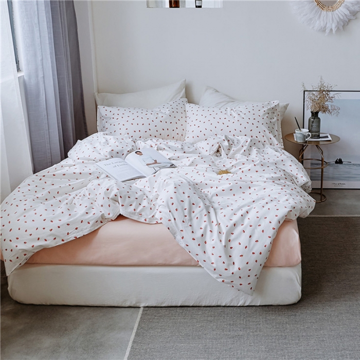 91家纺网 家纺一手货源 找家纺 棉眠 全棉极简风系列四件套床单款 点点