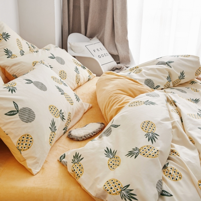 91家纺网 家纺一手货源 找家纺 棉眠  2018新款棉眠棉加绒四件套 大菠萝