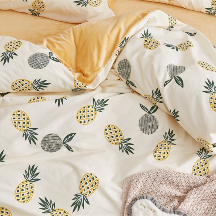 91家纺网 家纺一手货源 找家纺 棉眠  2018新款棉眠棉加绒四件套 大菠萝