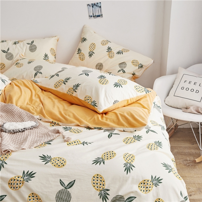 91家纺网 家纺一手货源 找家纺 棉眠  2018新款棉眠棉加绒四件套 大菠萝