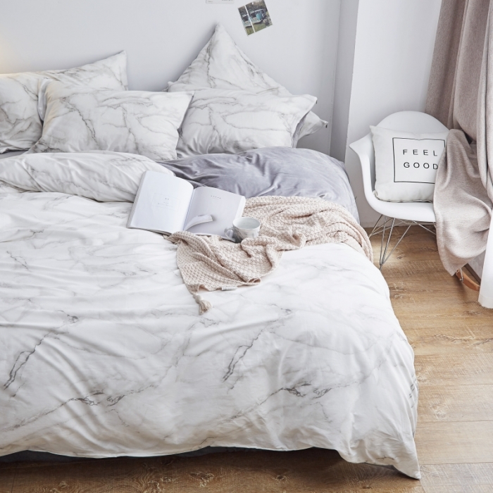 91家纺网 家纺一手货源 找家纺 棉眠  2018新款棉眠棉加绒四件套 大理石灰