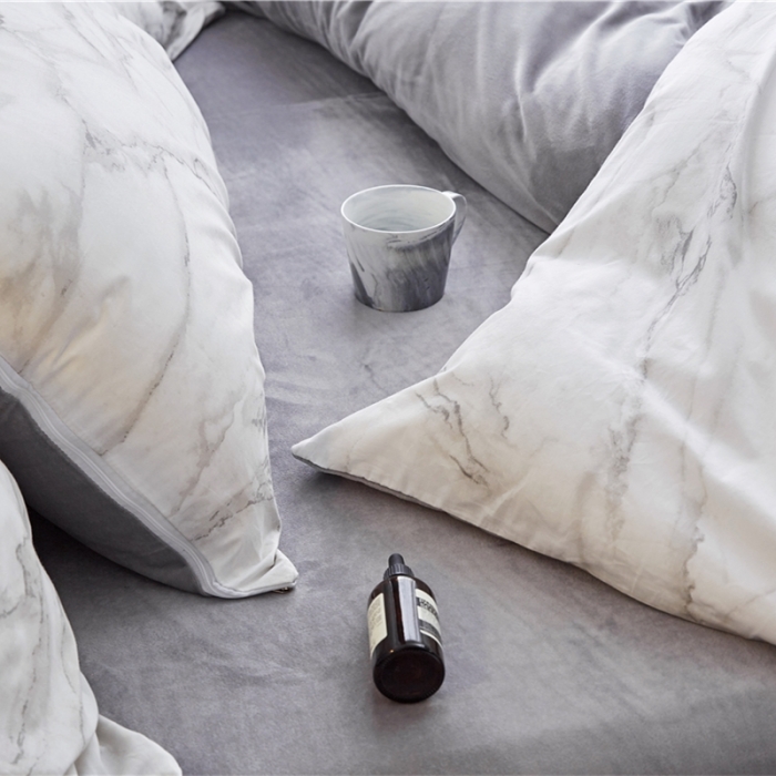 91家纺网 家纺一手货源 找家纺 棉眠  2018新款棉眠棉加绒四件套 大理石灰