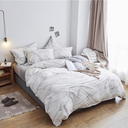 91家纺网 家纺一手货源 找家纺 棉眠  2018新款棉眠棉加绒四件套 大理石灰