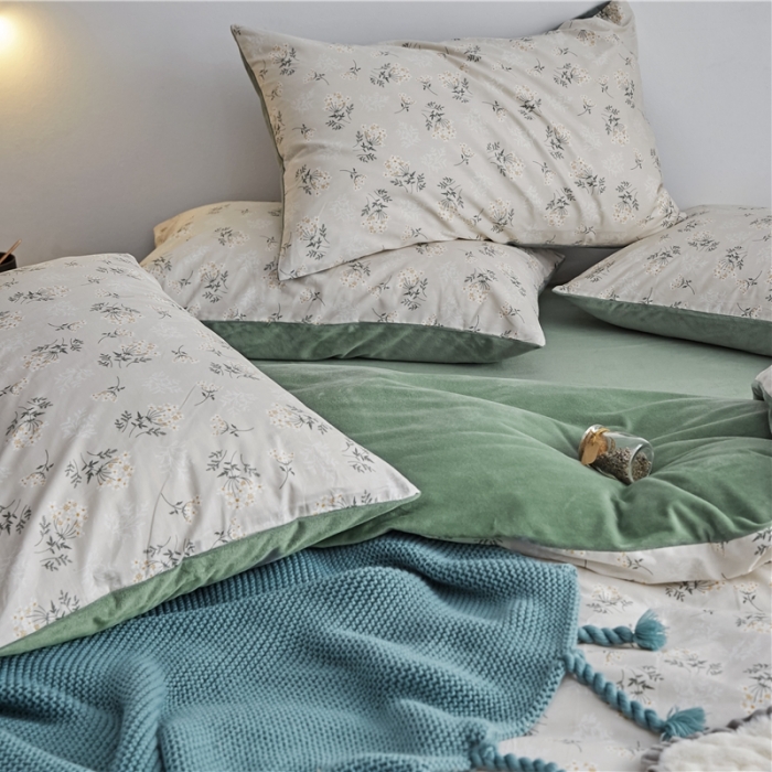 91家纺网 家纺一手货源 找家纺 棉眠  2018新款棉眠棉加绒四件套 妃子笑