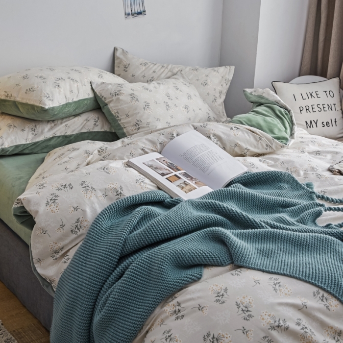 91家纺网 家纺一手货源 找家纺 棉眠  2018新款棉眠棉加绒四件套 妃子笑