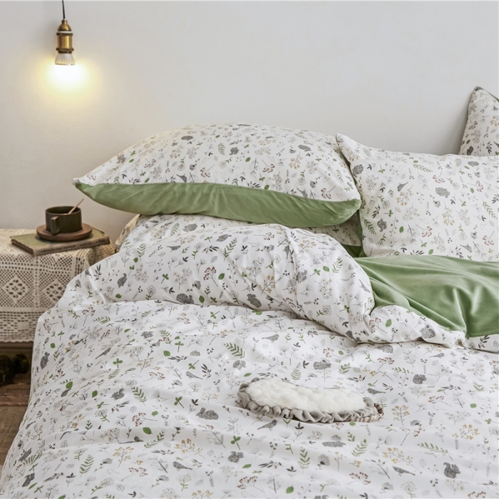 91家纺网 家纺一手货源 找家纺 棉眠  2018新款棉眠棉加绒四件套 绿野仙踪