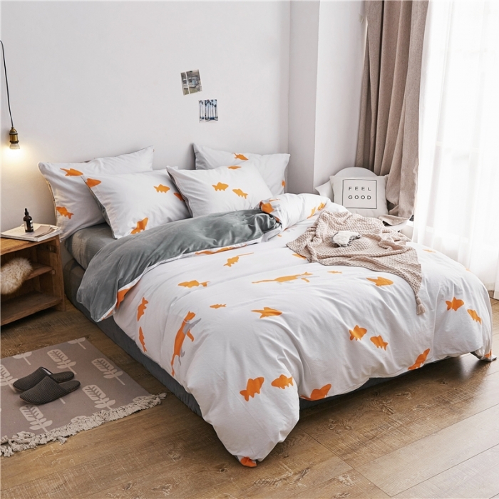 91家纺网 家纺一手货源 找家纺 棉眠  2018新款棉眠棉加绒四件套 潜水的猫