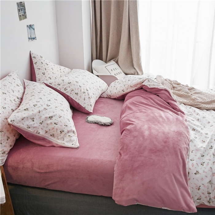 91家纺网 家纺一手货源 找家纺 棉眠  2018新款棉眠棉加绒四件套 婉约