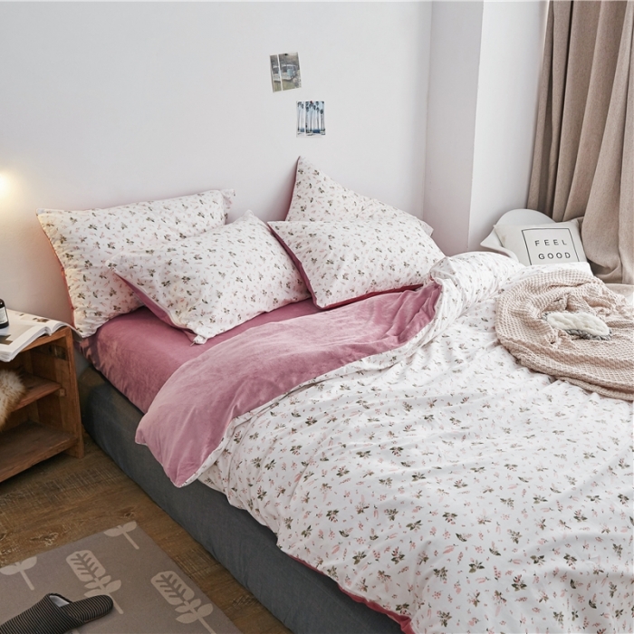 91家纺网 家纺一手货源 找家纺 棉眠  2018新款棉眠棉加绒四件套 婉约