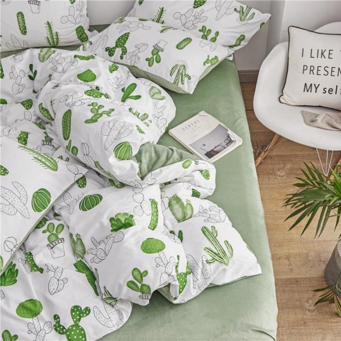 91家纺网 家纺一手货源 找家纺 棉眠  2018新款棉眠棉加绒四件套 仙人掌