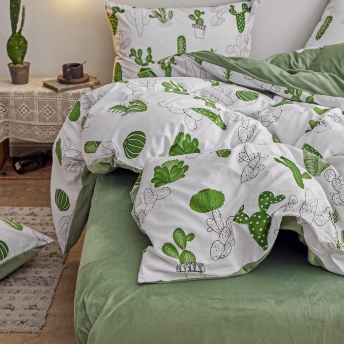 91家纺网 家纺一手货源 找家纺 棉眠  2018新款棉眠棉加绒四件套 仙人掌