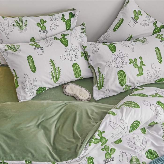 91家纺网 家纺一手货源 找家纺 棉眠  2018新款棉眠棉加绒四件套 仙人掌