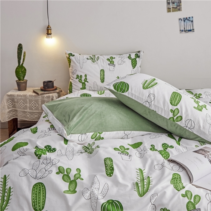 91家纺网 家纺一手货源 找家纺 棉眠  2018新款棉眠棉加绒四件套 仙人掌