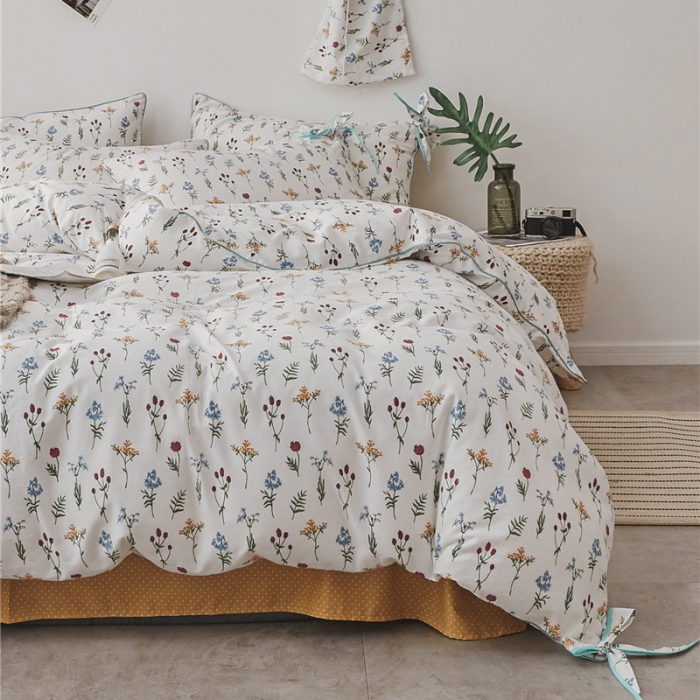 91家纺网 家纺一手货源 找家纺 棉眠 2019春夏新款全棉镶边蝴蝶结四件套 床单款 芳草