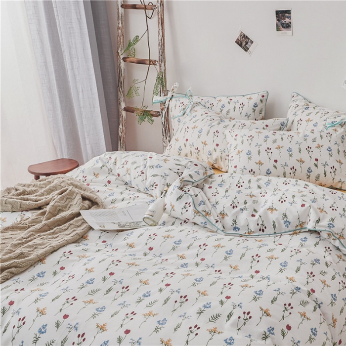 91家纺网 家纺一手货源 找家纺 棉眠 2019春夏新款全棉镶边蝴蝶结四件套 床单款 芳草