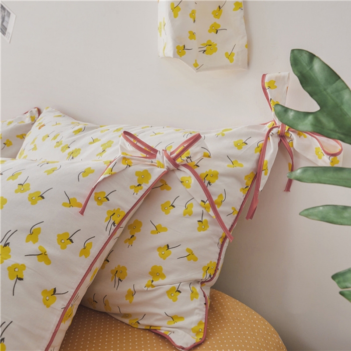 91家纺网 家纺一手货源 找家纺 棉眠 2019春夏新款全棉镶边蝴蝶结四件套 床单款 花开