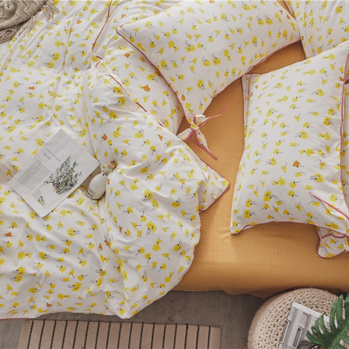 91家纺网 家纺一手货源 找家纺 棉眠 2019春夏新款全棉镶边蝴蝶结四件套 床单款 花开