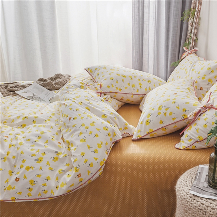 91家纺网 家纺一手货源 找家纺 棉眠 2019春夏新款全棉镶边蝴蝶结四件套 床单款 花开