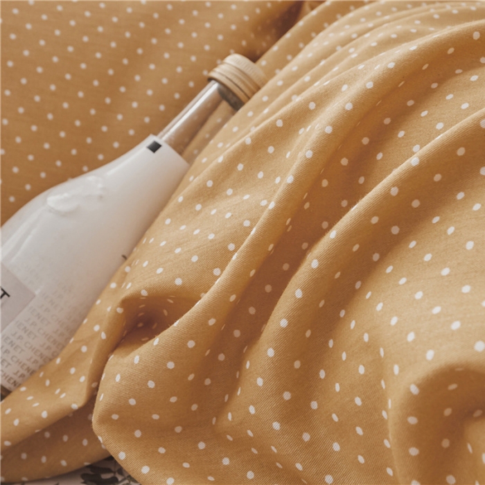 91家纺网 家纺一手货源 找家纺 棉眠 2019春夏新款全棉镶边蝴蝶结四件套 床单款 黄点点