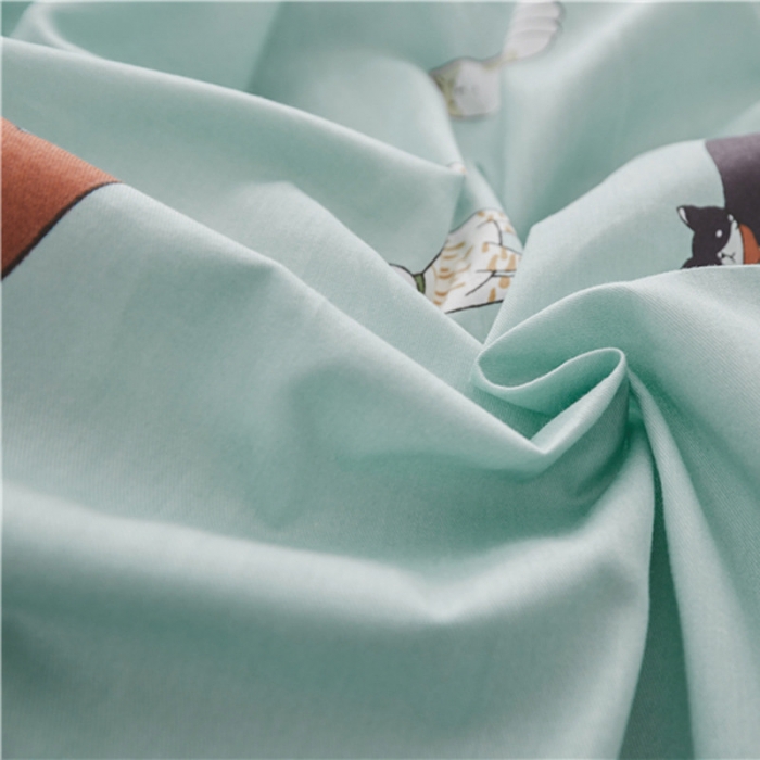 91家纺网 家纺一手货源 找家纺 棉眠 2019春夏新款全棉镶边蝴蝶结四件套 床单款 猫咪聚会