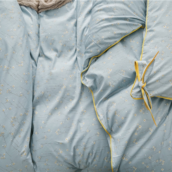 91家纺网 家纺一手货源 找家纺 棉眠 2019春夏新款全棉镶边蝴蝶结四件套 床单款 山菊