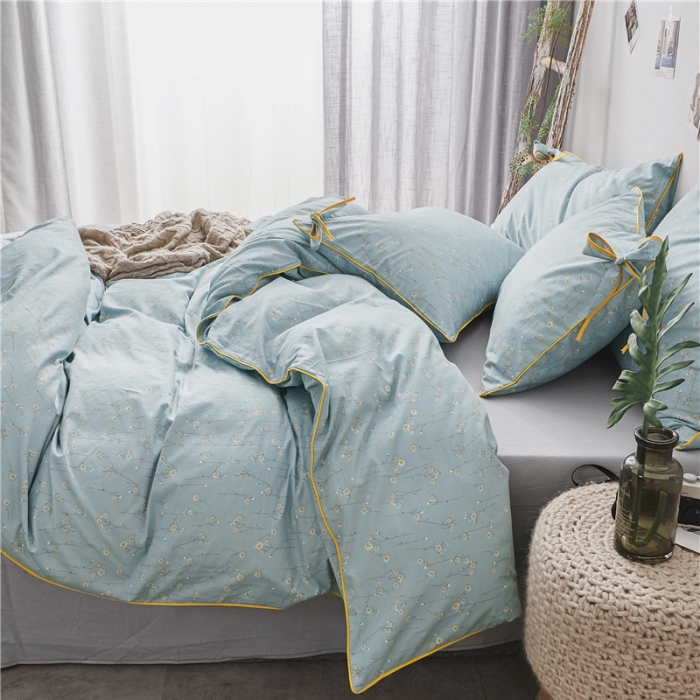 91家纺网 家纺一手货源 找家纺 棉眠 2019春夏新款全棉镶边蝴蝶结四件套 床单款 山菊