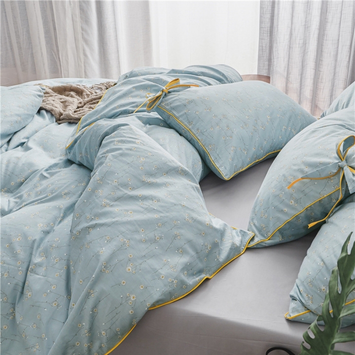 91家纺网 家纺一手货源 找家纺 棉眠 2019春夏新款全棉镶边蝴蝶结四件套 床单款 山菊
