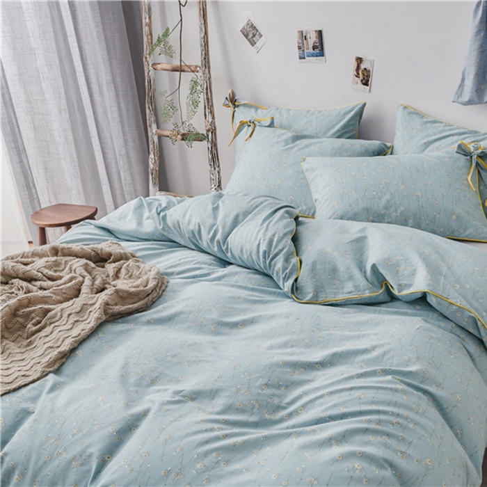 91家纺网 家纺一手货源 找家纺 棉眠 2019春夏新款全棉镶边蝴蝶结四件套 床单款 山菊