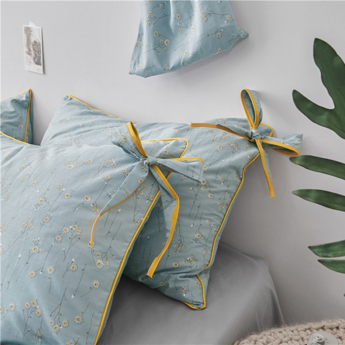 91家纺网 家纺一手货源 找家纺 棉眠 2019春夏新款全棉镶边蝴蝶结四件套 床单款 山菊
