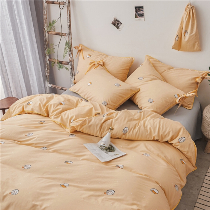 91家纺网 家纺一手货源 找家纺 棉眠 2019春夏新款全棉镶边蝴蝶结四件套 床单款 寿司