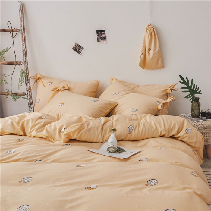 91家纺网 家纺一手货源 找家纺 棉眠 2019春夏新款全棉镶边蝴蝶结四件套 床单款 寿司