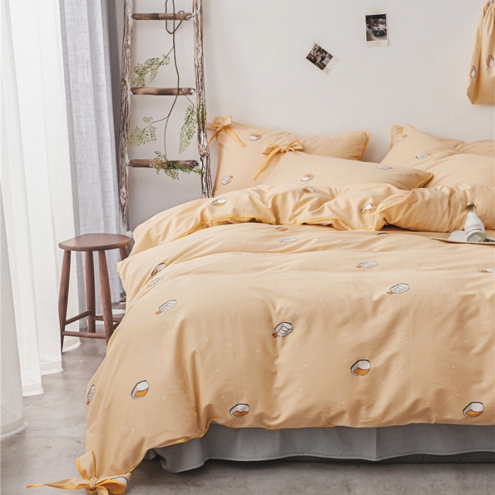 91家纺网 家纺一手货源 找家纺 棉眠 2019春夏新款全棉镶边蝴蝶结四件套 床单款 寿司