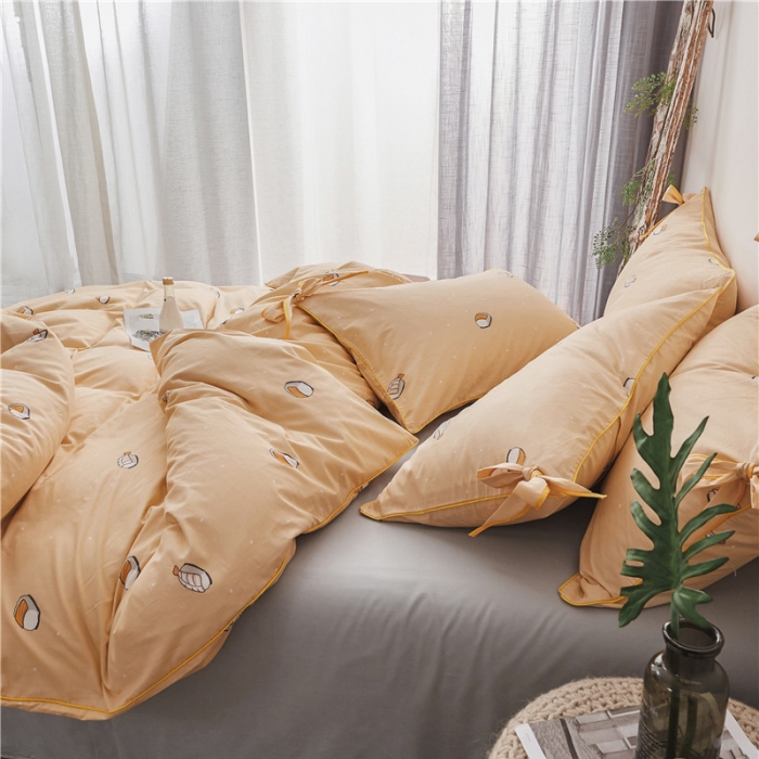 91家纺网 家纺一手货源 找家纺 棉眠 2019春夏新款全棉镶边蝴蝶结四件套 床单款 寿司