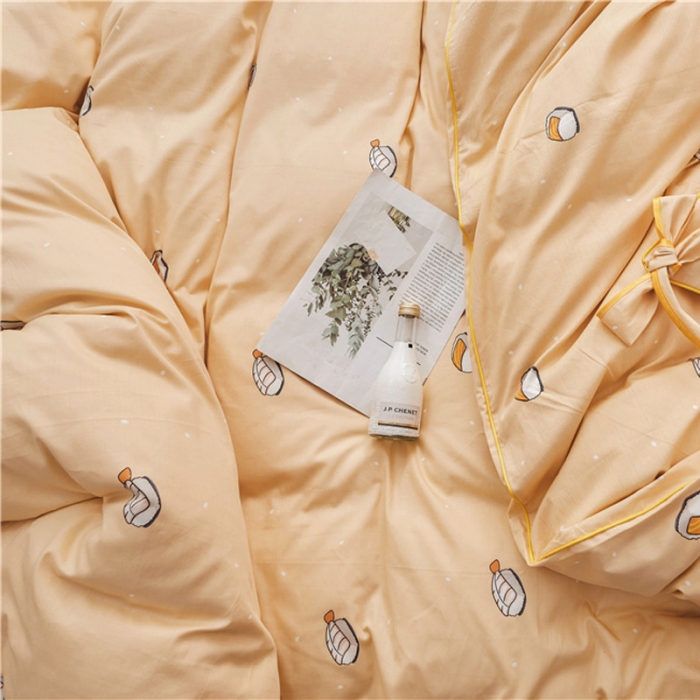 91家纺网 家纺一手货源 找家纺 棉眠 2019春夏新款全棉镶边蝴蝶结四件套 床单款 寿司