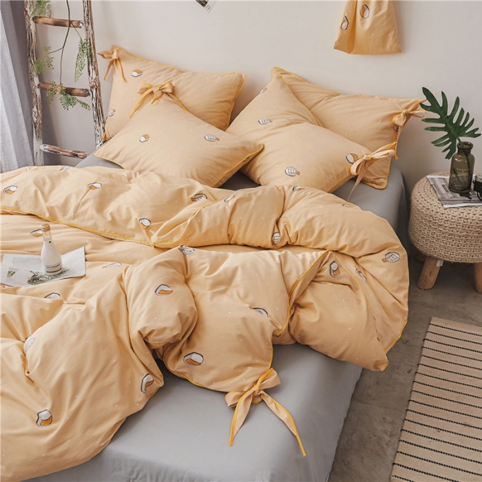 91家纺网 家纺一手货源 找家纺 棉眠 2019春夏新款全棉镶边蝴蝶结四件套 床单款 寿司