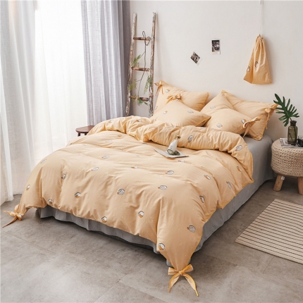 棉眠 2019春夏新款全棉镶边蝴蝶结四件套 床单款 寿司