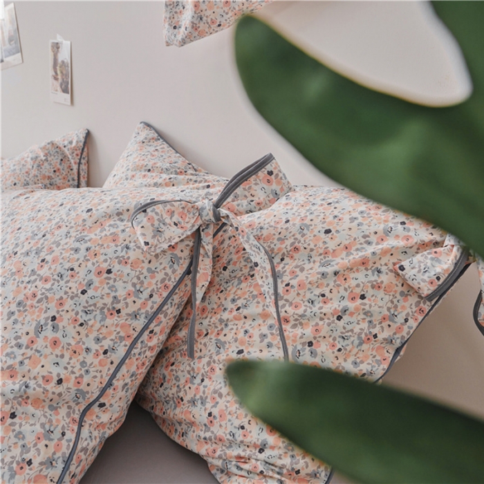 91家纺网 家纺一手货源 找家纺 棉眠 2019春夏新款全棉镶边蝴蝶结四件套 床单款 繁花