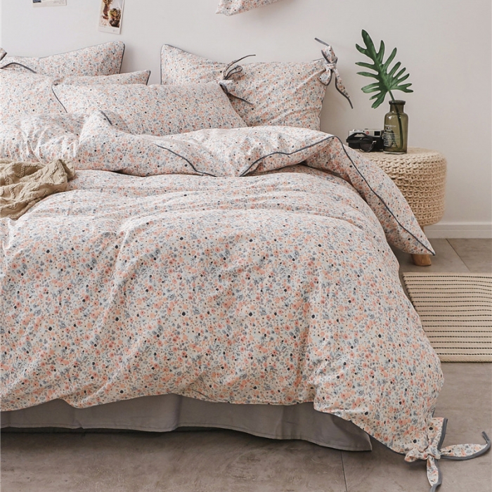 91家纺网 家纺一手货源 找家纺 棉眠 2019春夏新款全棉镶边蝴蝶结四件套 床单款 繁花