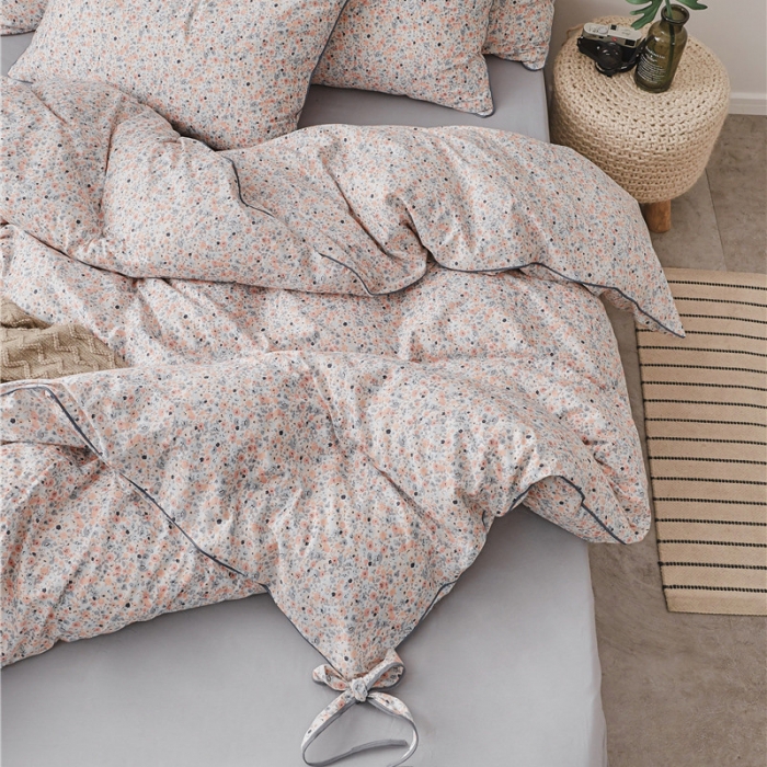 91家纺网 家纺一手货源 找家纺 棉眠 2019春夏新款全棉镶边蝴蝶结四件套 床单款 繁花