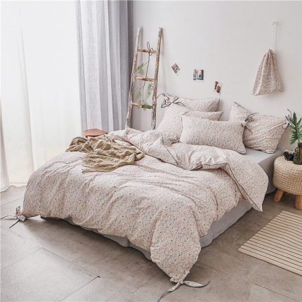 棉眠 2019春夏新款全棉镶边蝴蝶结四件套 床单款 繁花