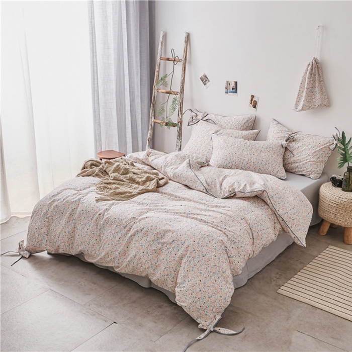 91家纺网 家纺一手货源 找家纺 棉眠 2019春夏新款全棉镶边蝴蝶结四件套 床单款 繁花